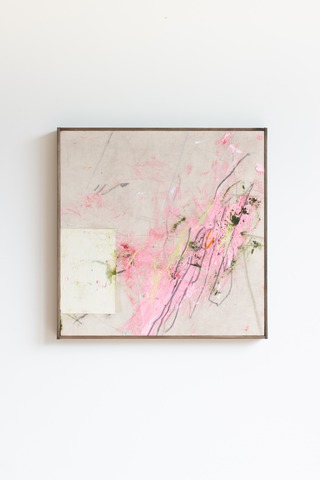 Guava, Oil, graphite and collage on canvas, 51 x 51cm, 2021